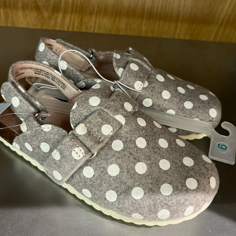 Grey and white polka dot sandals